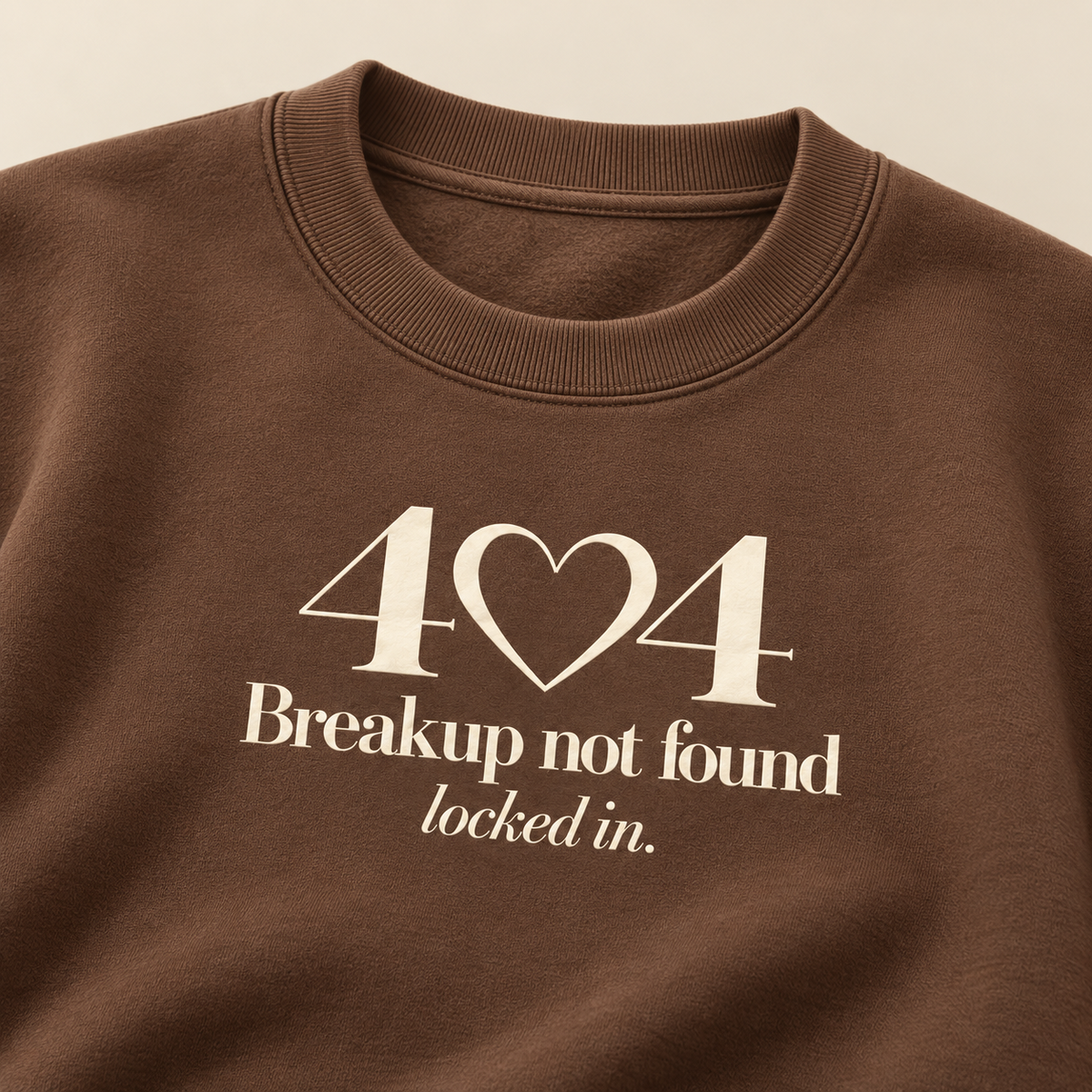 Lumiera 404 Breakup Not Found chestnut crewneck print close-up