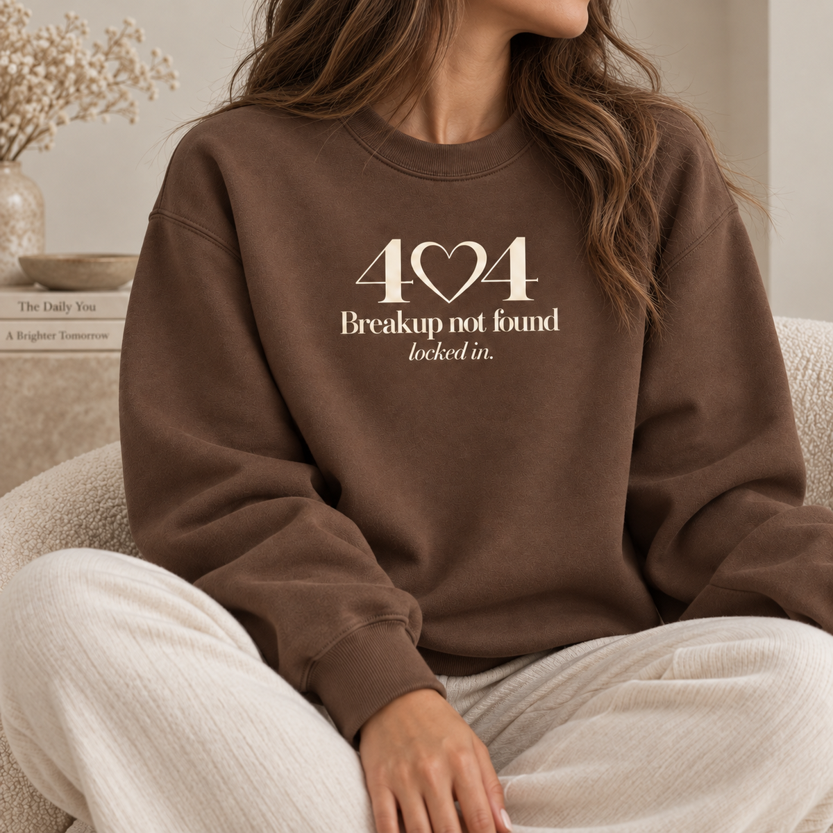 Lumiera 404 Breakup Not Found chestnut crewneck seated model
