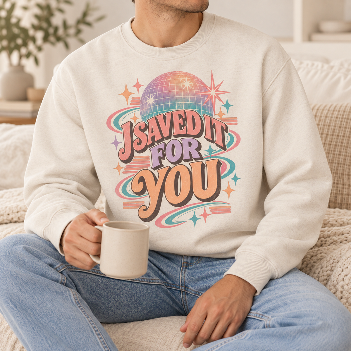 Lumiera I Saved It For You Sandshell crewneck seated model